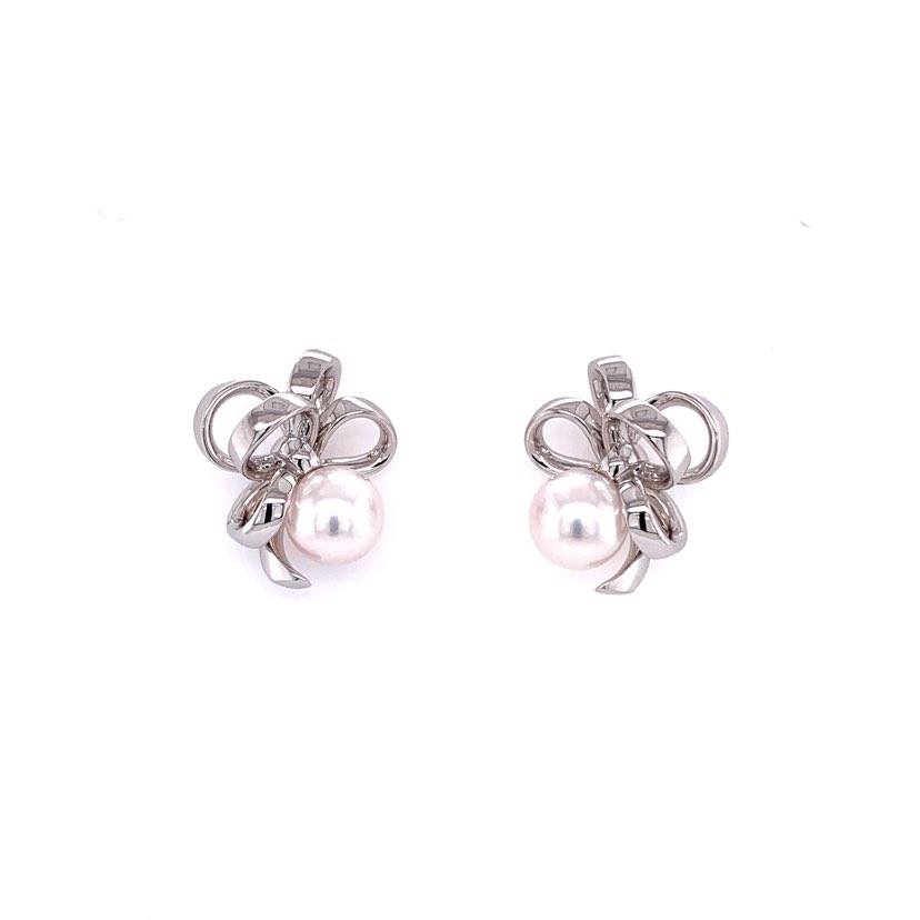 Mikimoto Akoya Pearl Bow Earrings in White Gold