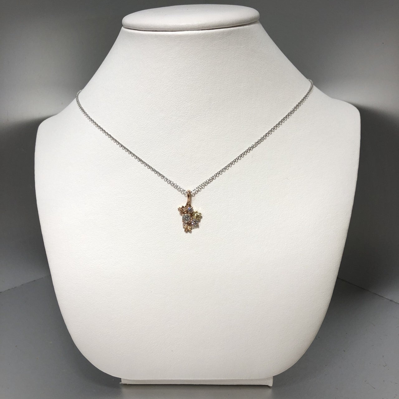 14K Tri-Gold Maple Branch Diamond Necklace (Chain Included)