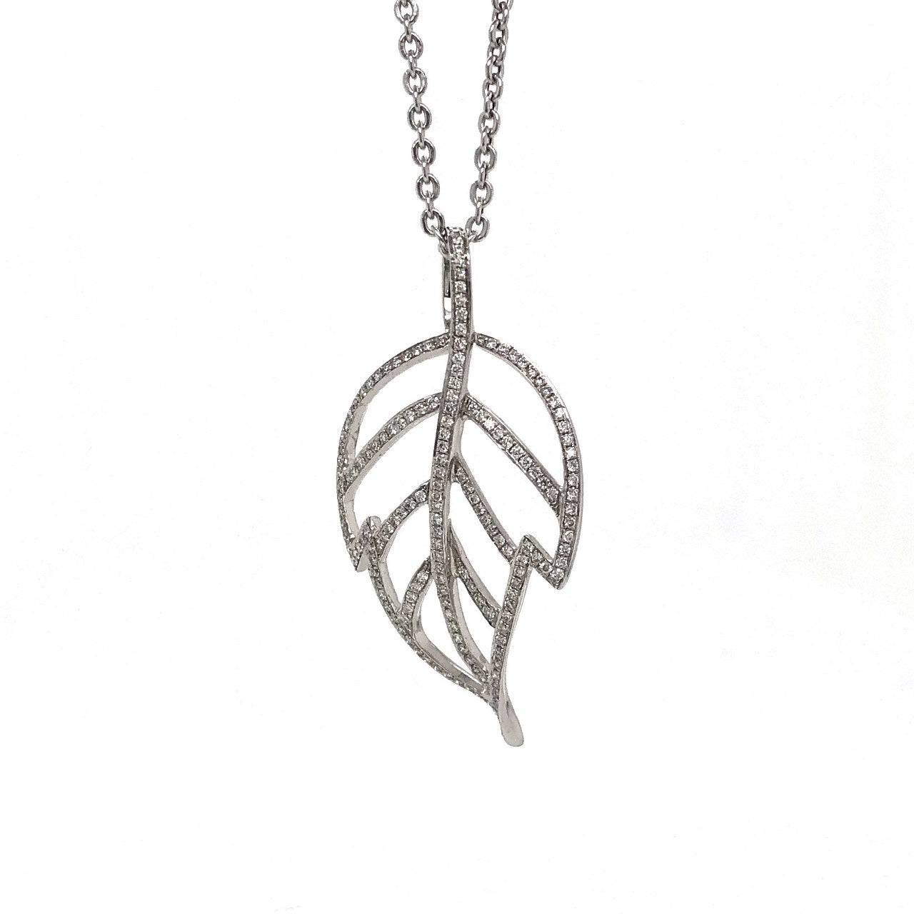 18KW Diamond Leaf Pendant (Chain Included)