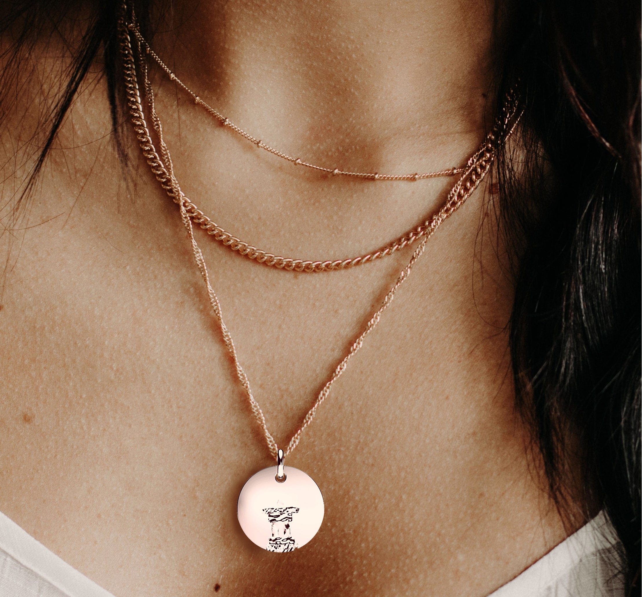 Rose Gold Plated Silver Inukshuk Pendant with 18'' Chain