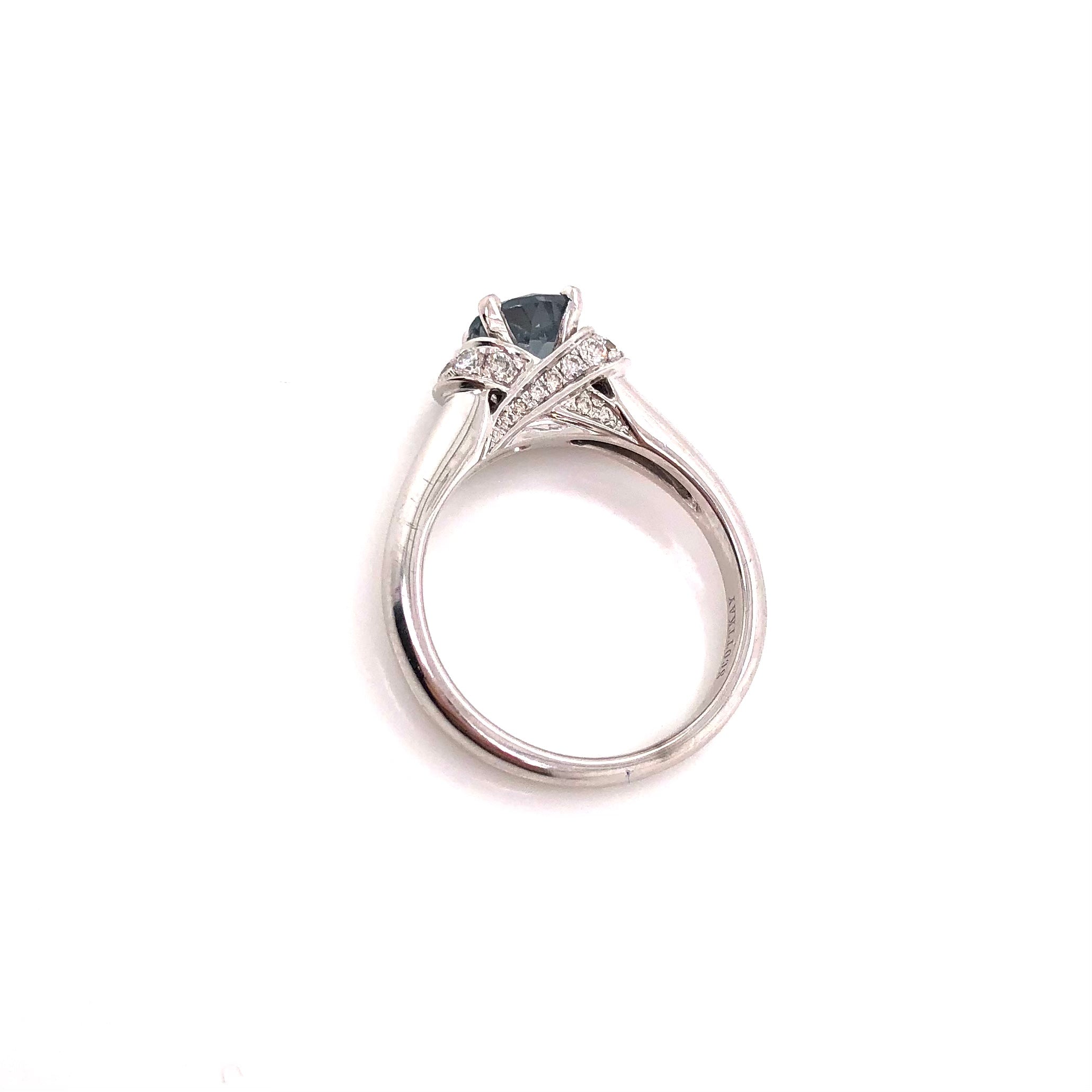 19K White Gold Custom Ring with Grey Spinel and Diamonds