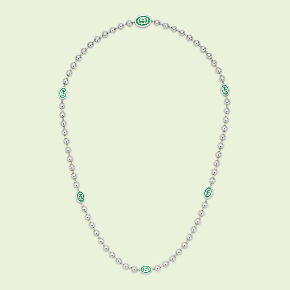 Gucci Interlocking G Boule Necklace with Green Enamel
