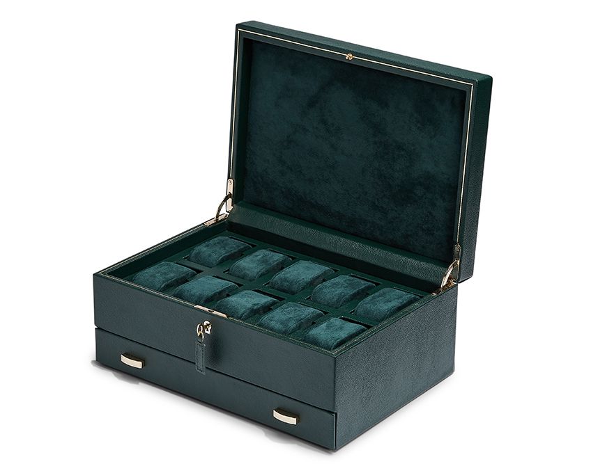 WOLF British Racing Green 10 Piece Watch Box With Storage