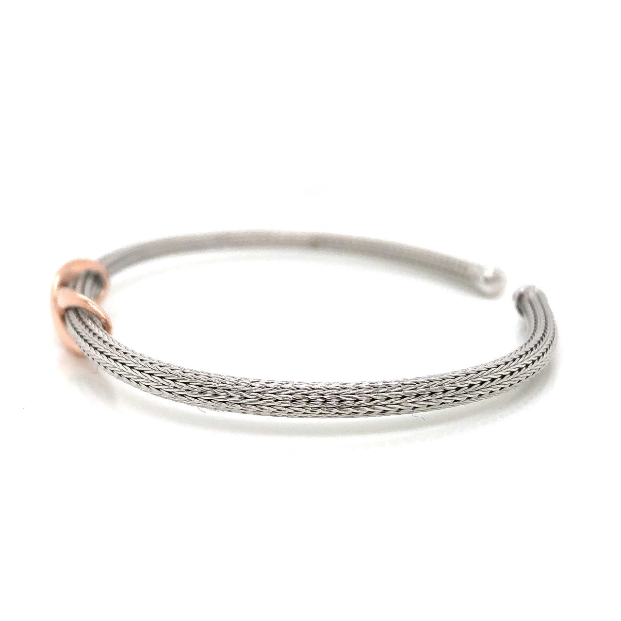 Sterling Silver and Rose Gold Tone Open End Bangle