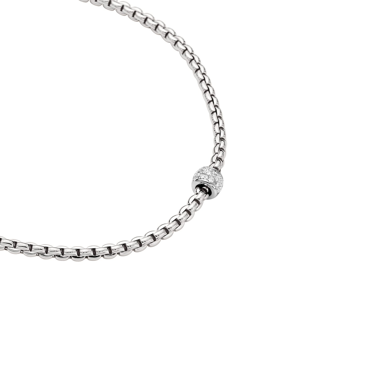 Fope Eka Tiny Necklace In 18KW With Diamond Pave Rondel