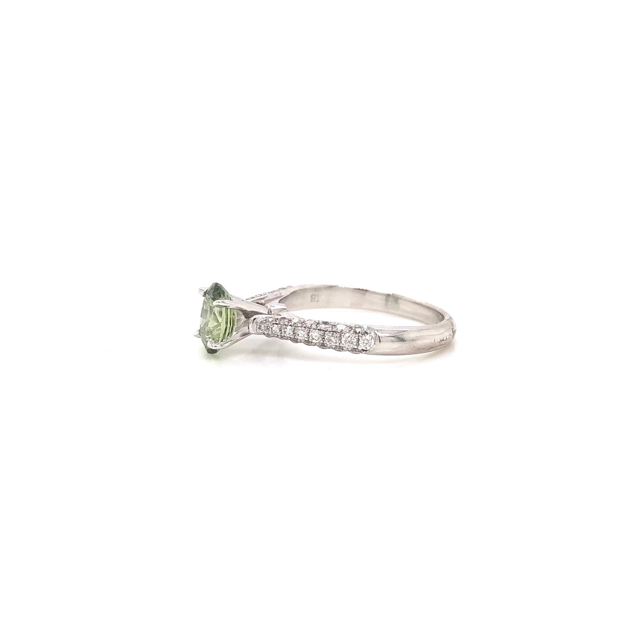 14K White Gold Green Sapphire and Diamond Ring