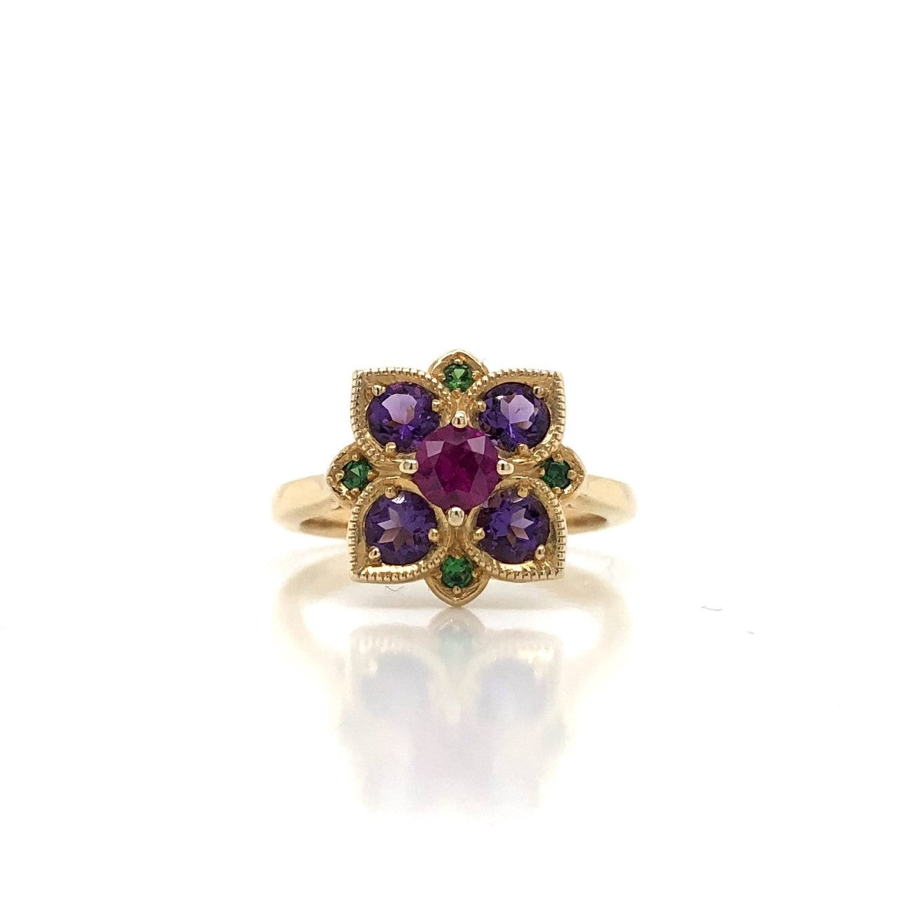 14KY Multi-Colour Gemstone Flower Ring