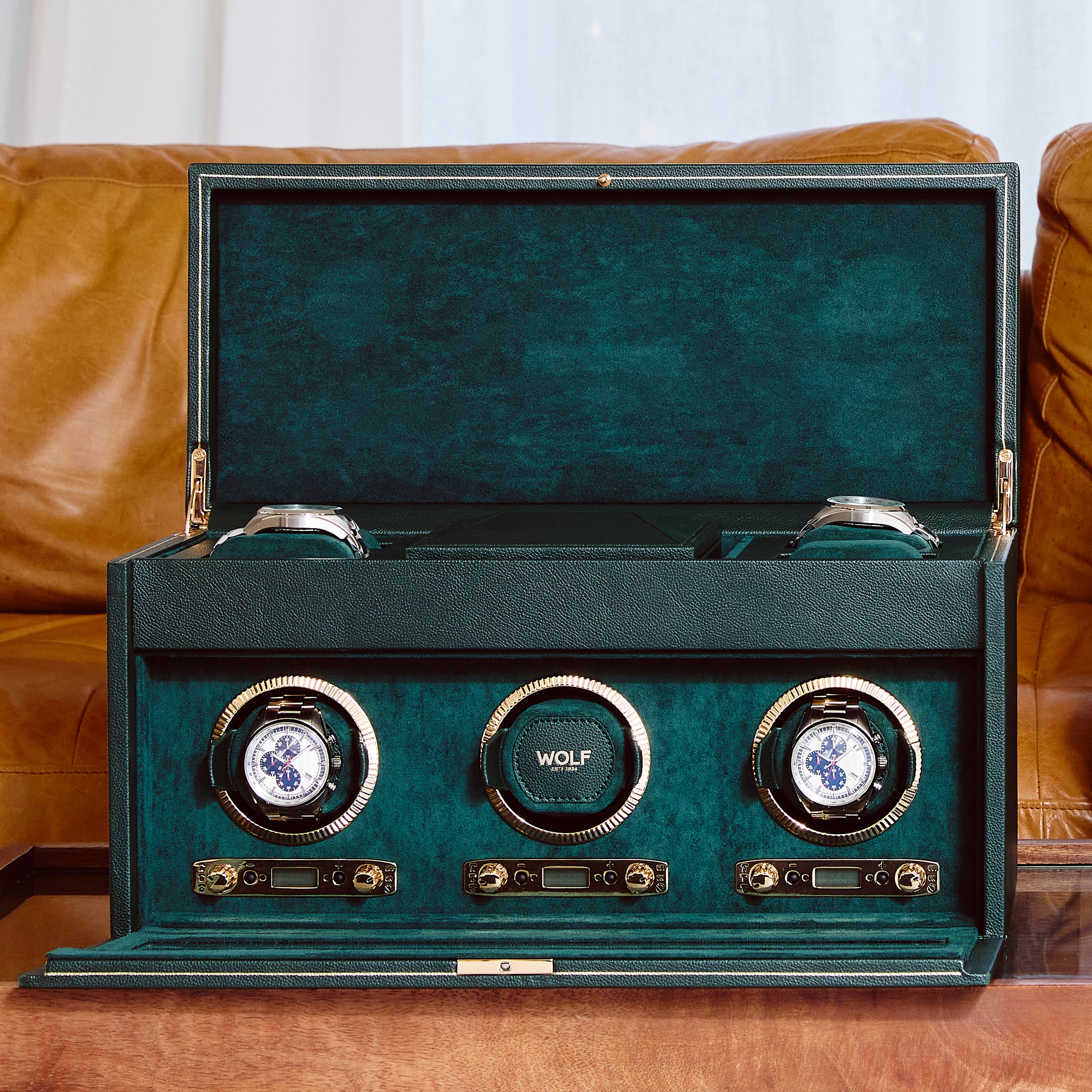 WOLF British Racing Green Triple Watch Winder