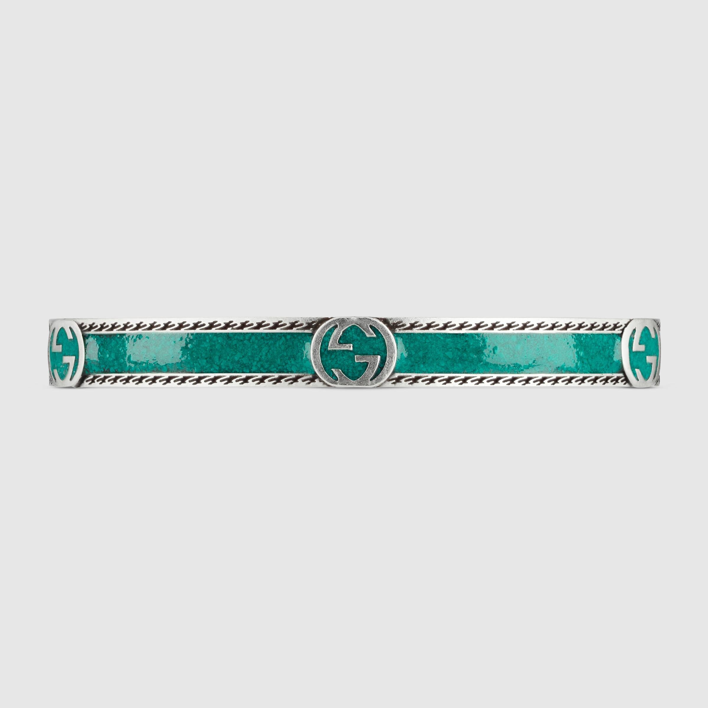 Gucci Silver Bangle with Turquoise Enamel