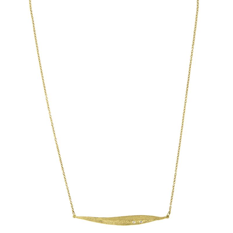 14K Yellow Gold Feather Necklace with Diamond Accents