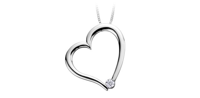10K White Gold Asymmetrical Diamond Heart Necklace