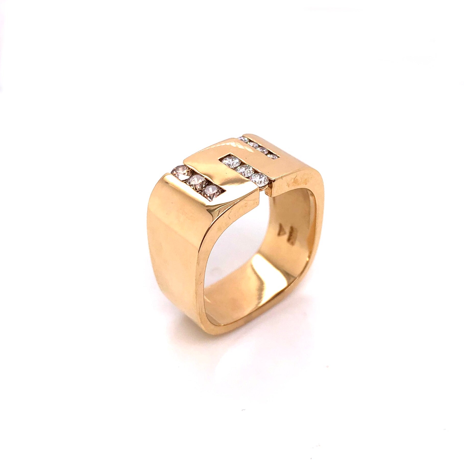 14K Yellow Gold Gents Brown and White Diamond Ring