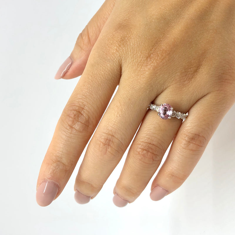 Peach Sapphire and Diamond Ring in 14K White Gold