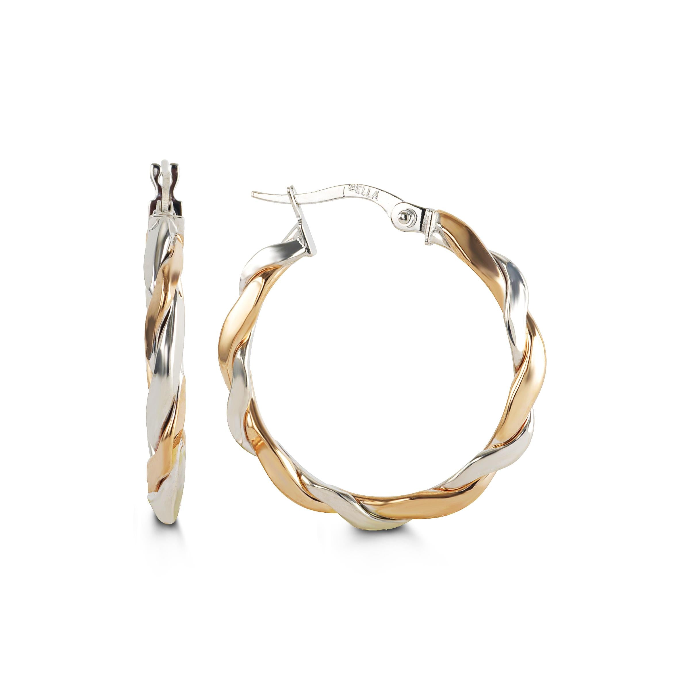 10K White and Rose Gold Twisted Hoop Style Earrings