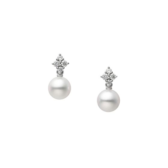 Mikimoto 18KW Akoya Pearl and Diamond Earrings