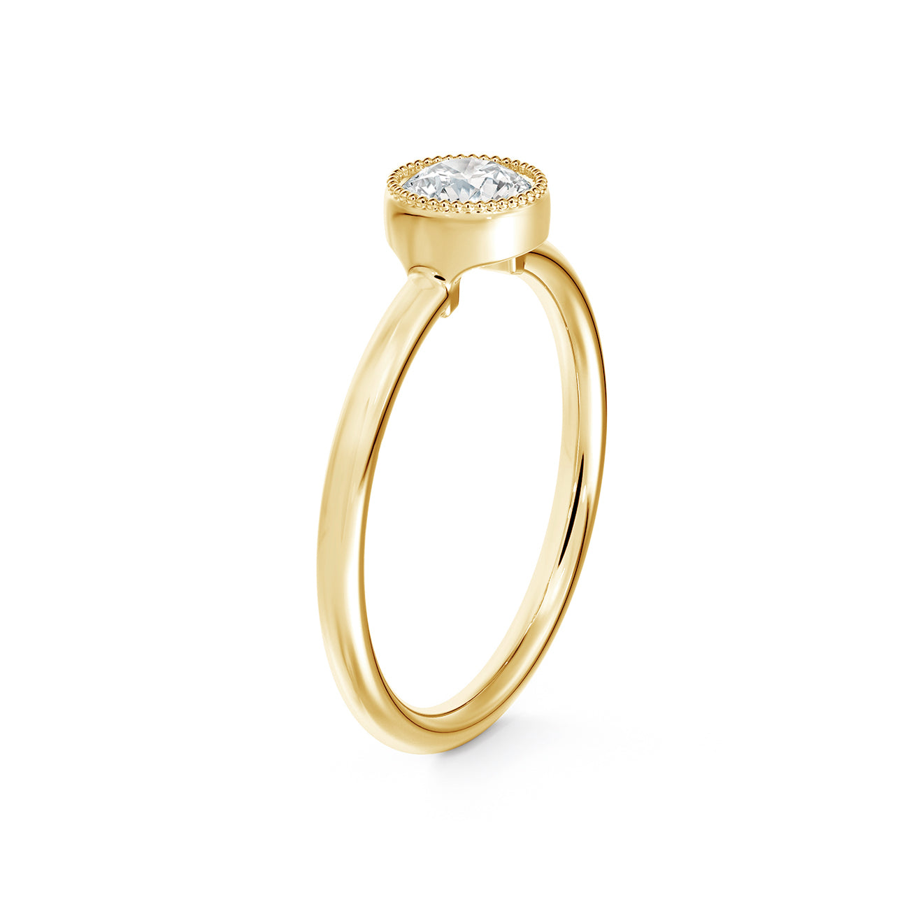 De Beers Forevermark Tribute Yellow Gold Single Diamond Ring Milgrain Bezel