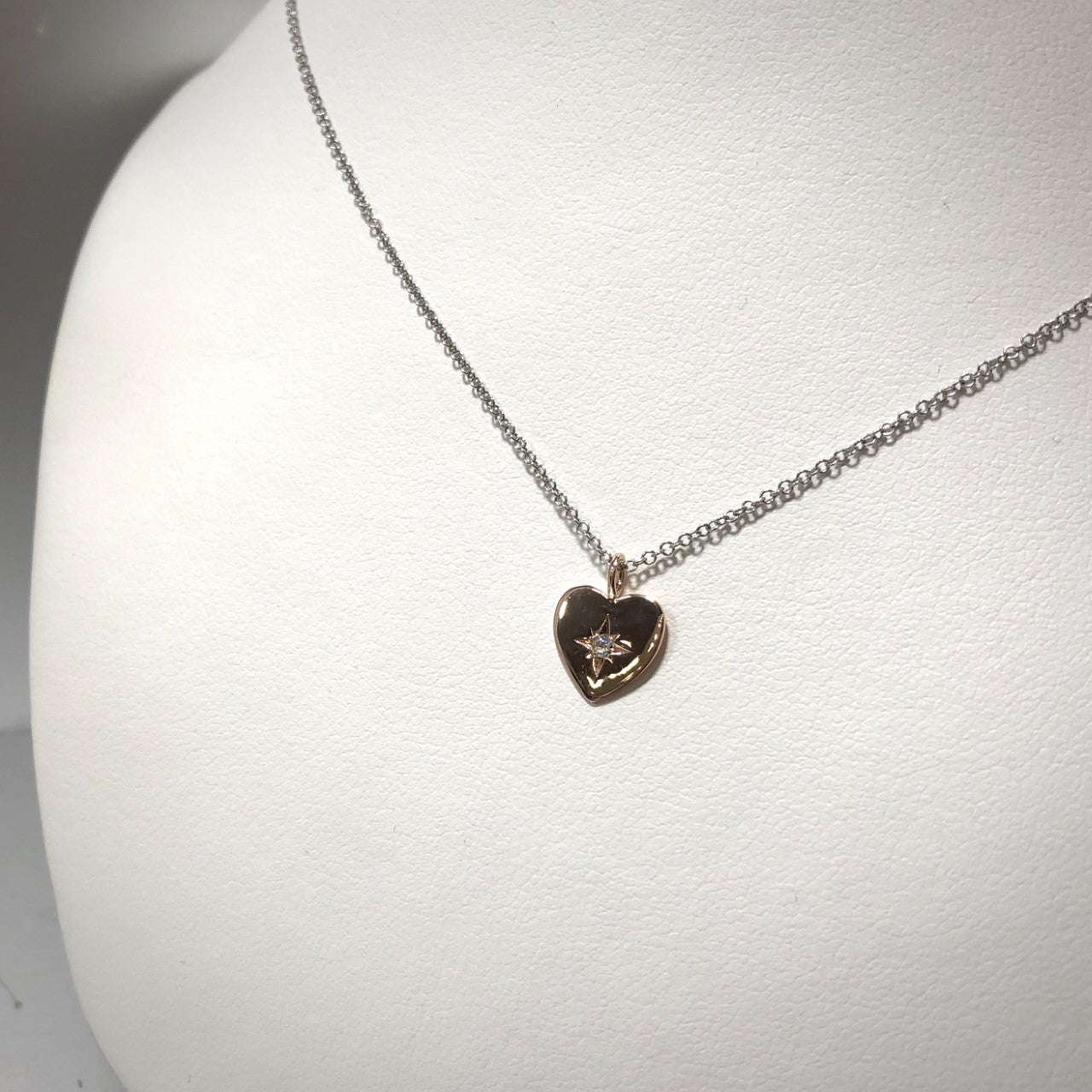 10K Rose and White Gold Diamond Heart Necklace