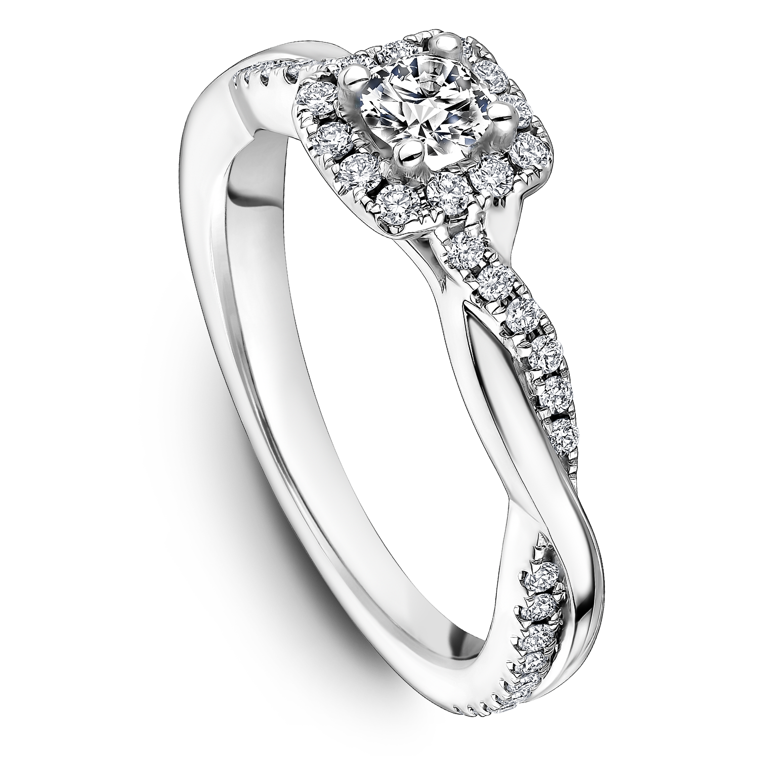 One Love Diamond Halo Twist Engagement Ring In 14K White Gold