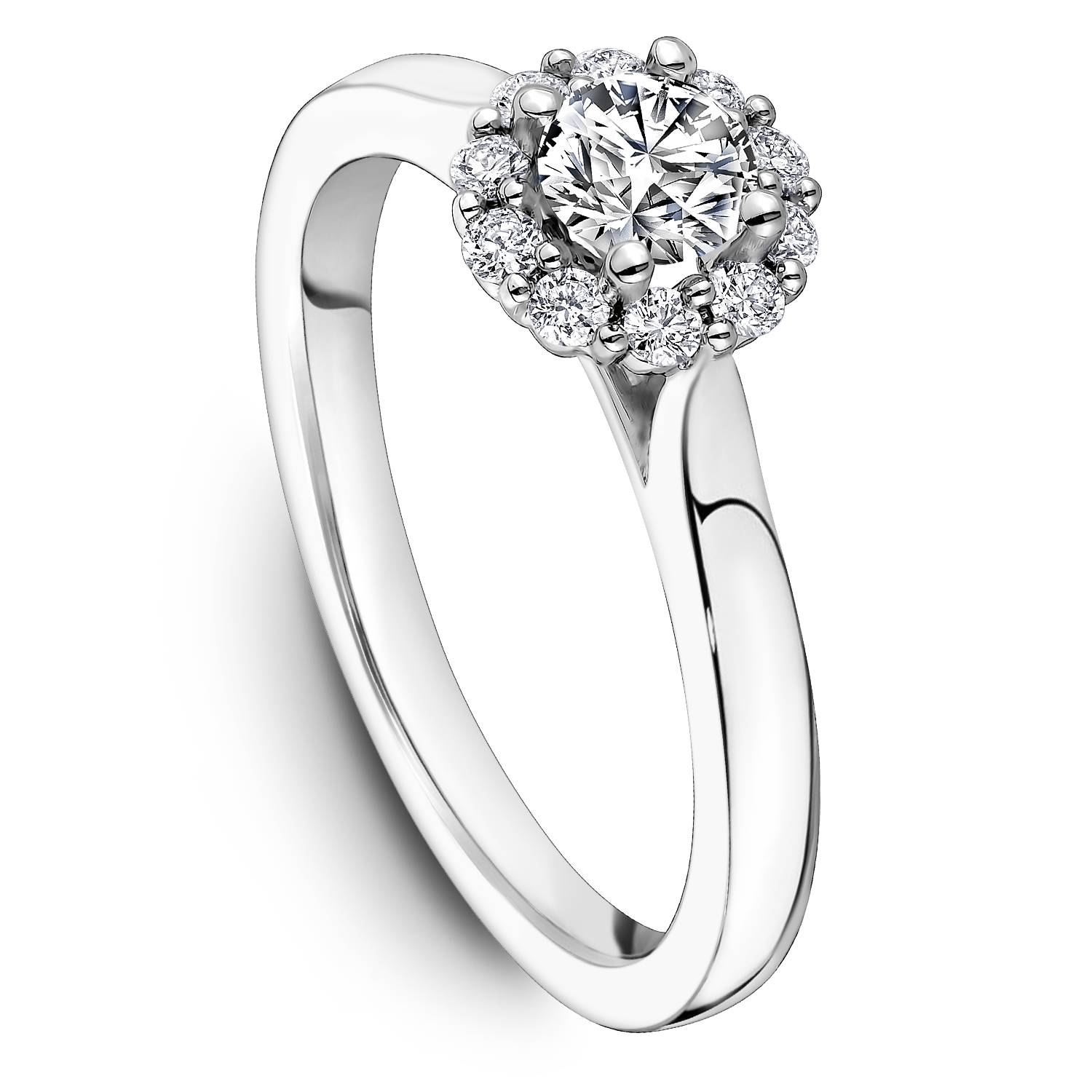 One Love Diamond Halo Engagement Ring In 14KW Smooth Shank