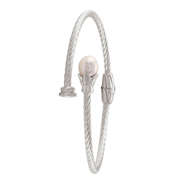 Sterling Bangle with Pearl End