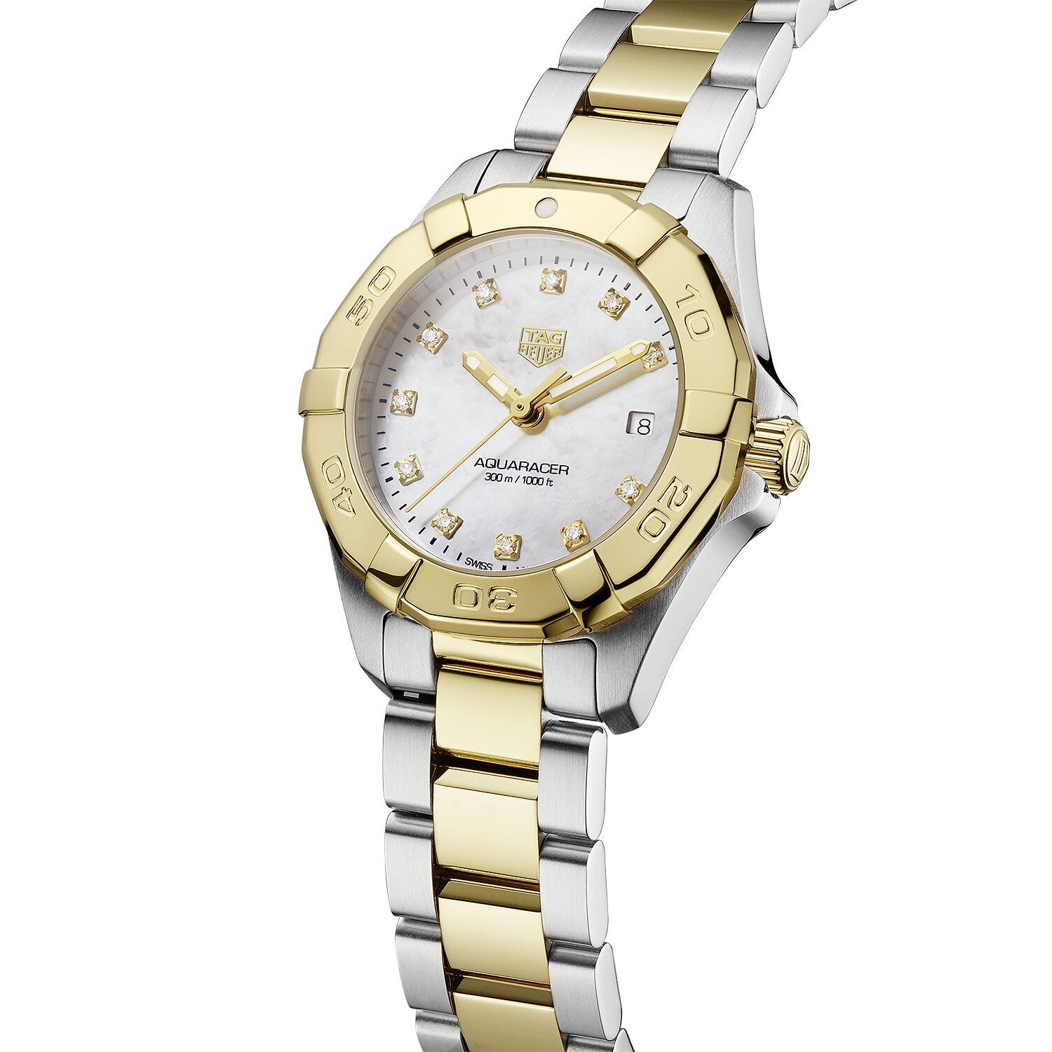 TAG Heuer Aquaracer Quartz 27mm Steel/Yellow, model #WBD1422.BB0321, at IJL Since 1937