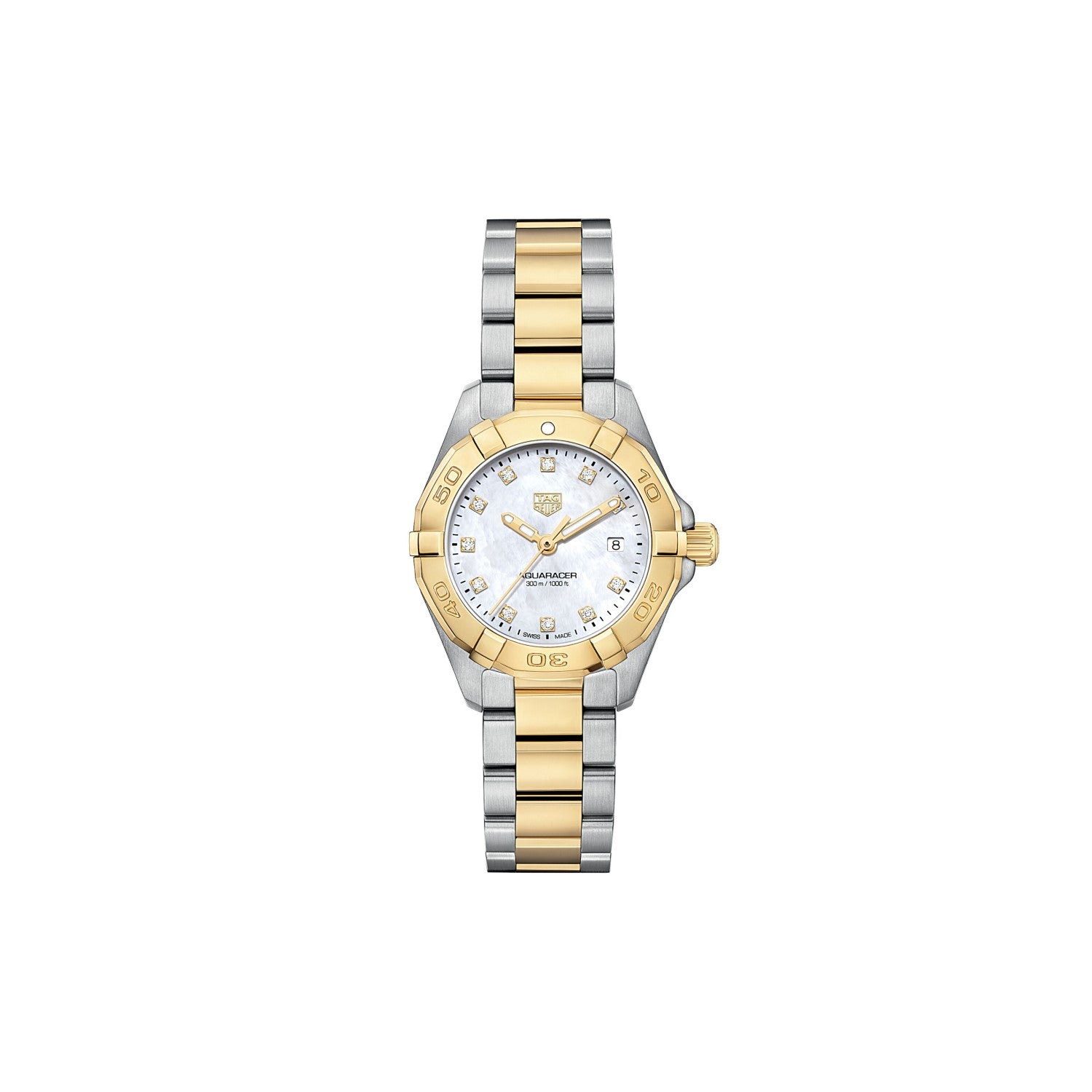 TAG Heuer Aquaracer Quartz 27mm Steel/Yellow, model #WBD1422.BB0321, at IJL Since 1937