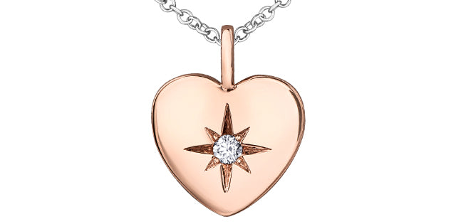 10K Rose and White Gold Diamond Heart Necklace