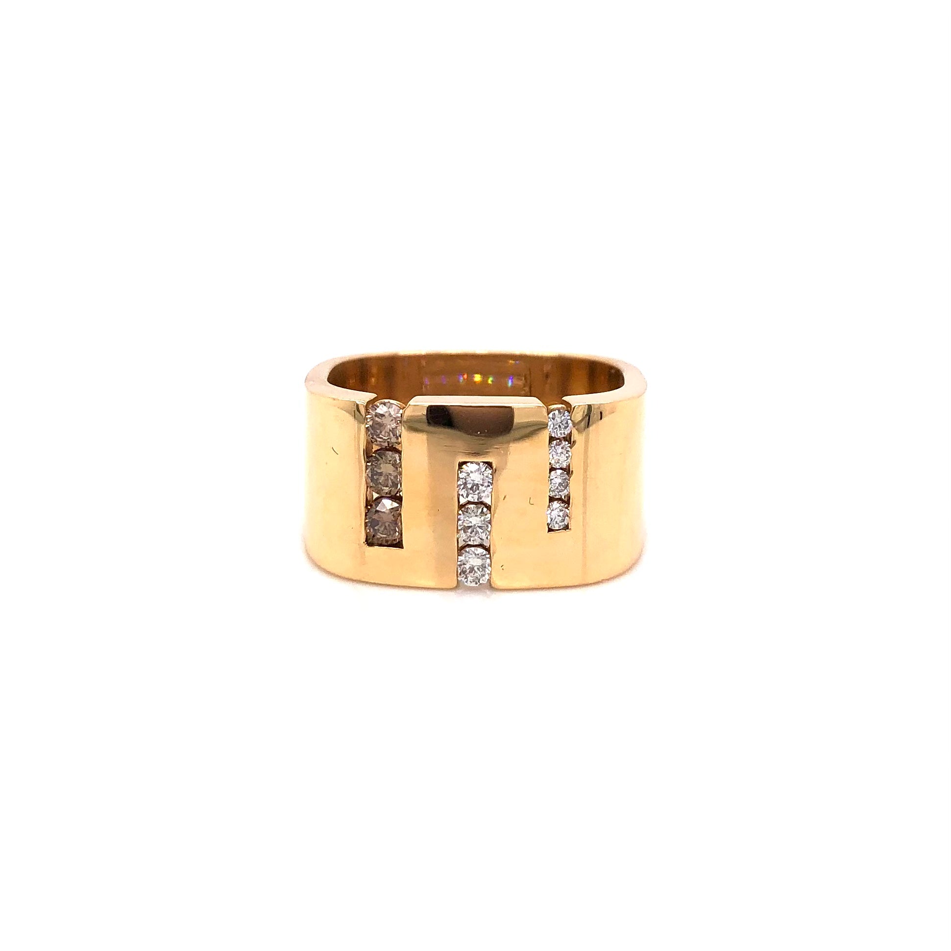 14K Yellow Gold Gents Brown and White Diamond Ring