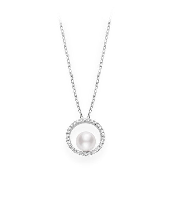 Mikimoto Akoya Cultured Pearl and Diamond Necklace in White Gold