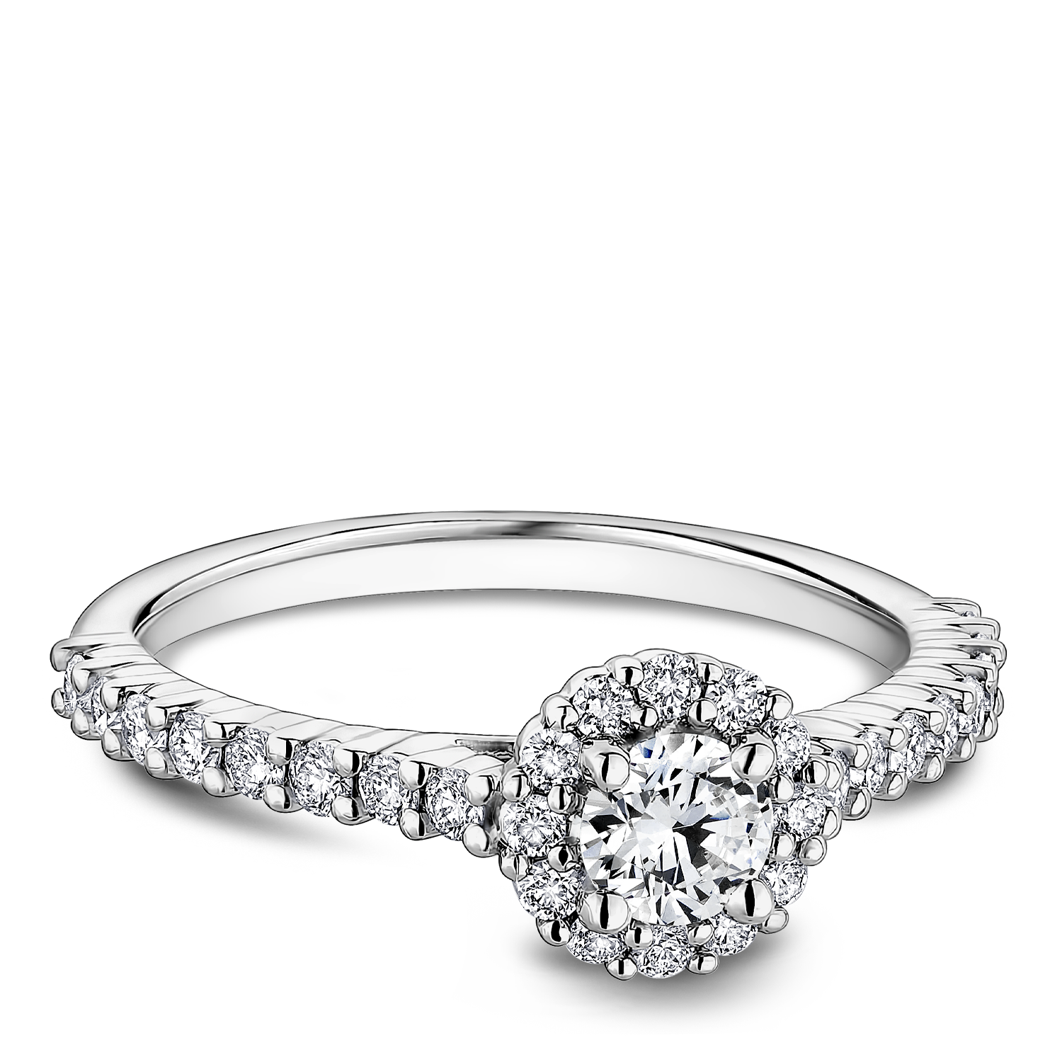 One Love Diamond Halo Engagement Ring In 14K White Gold