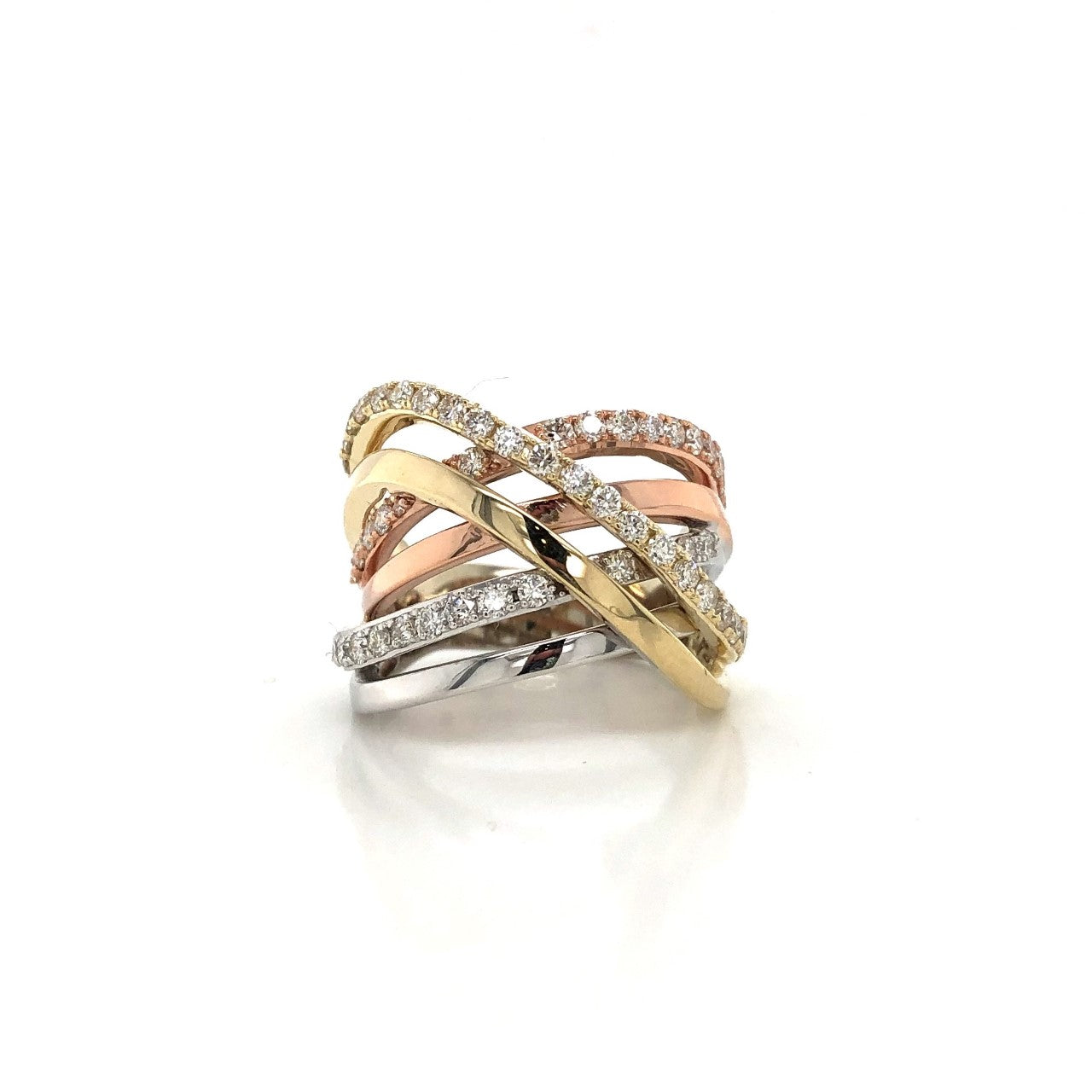 10K Tri-Gold Woven Diamond Ring