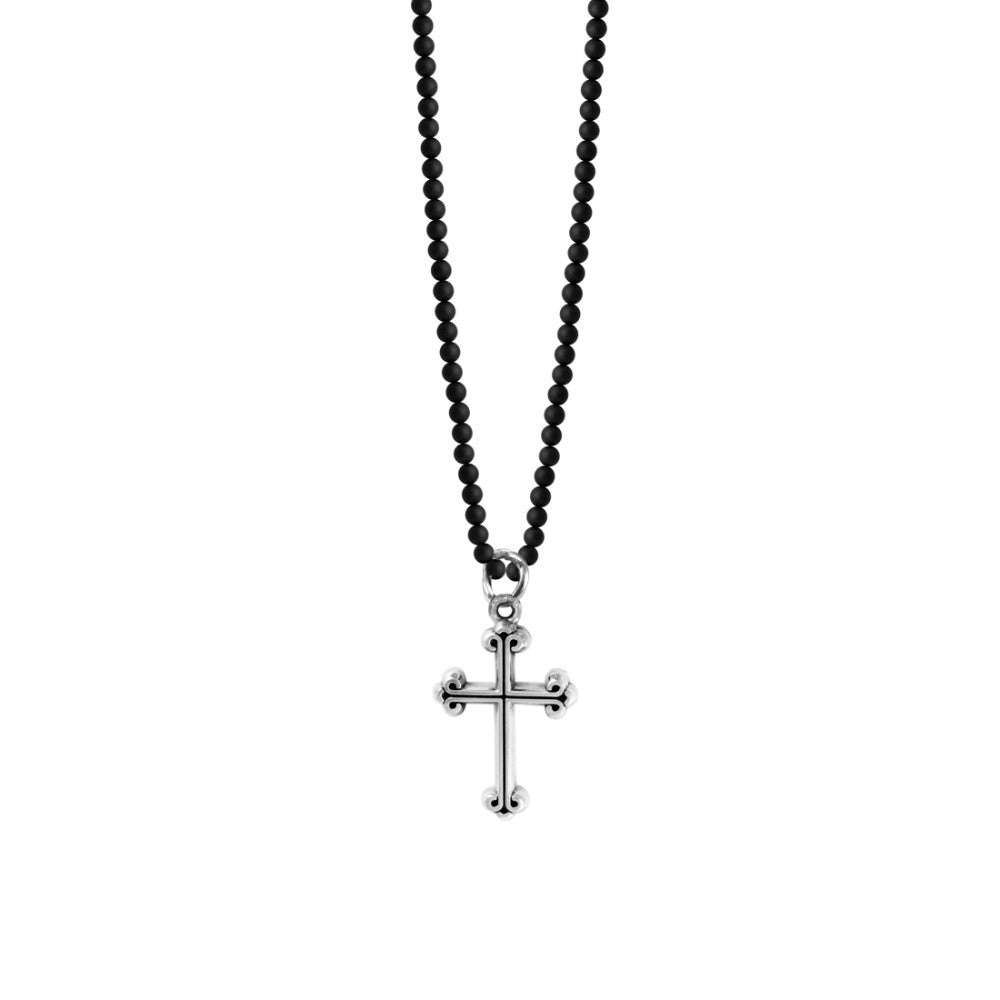 King Baby Traditional Cross on Onyx Beaded Necklace