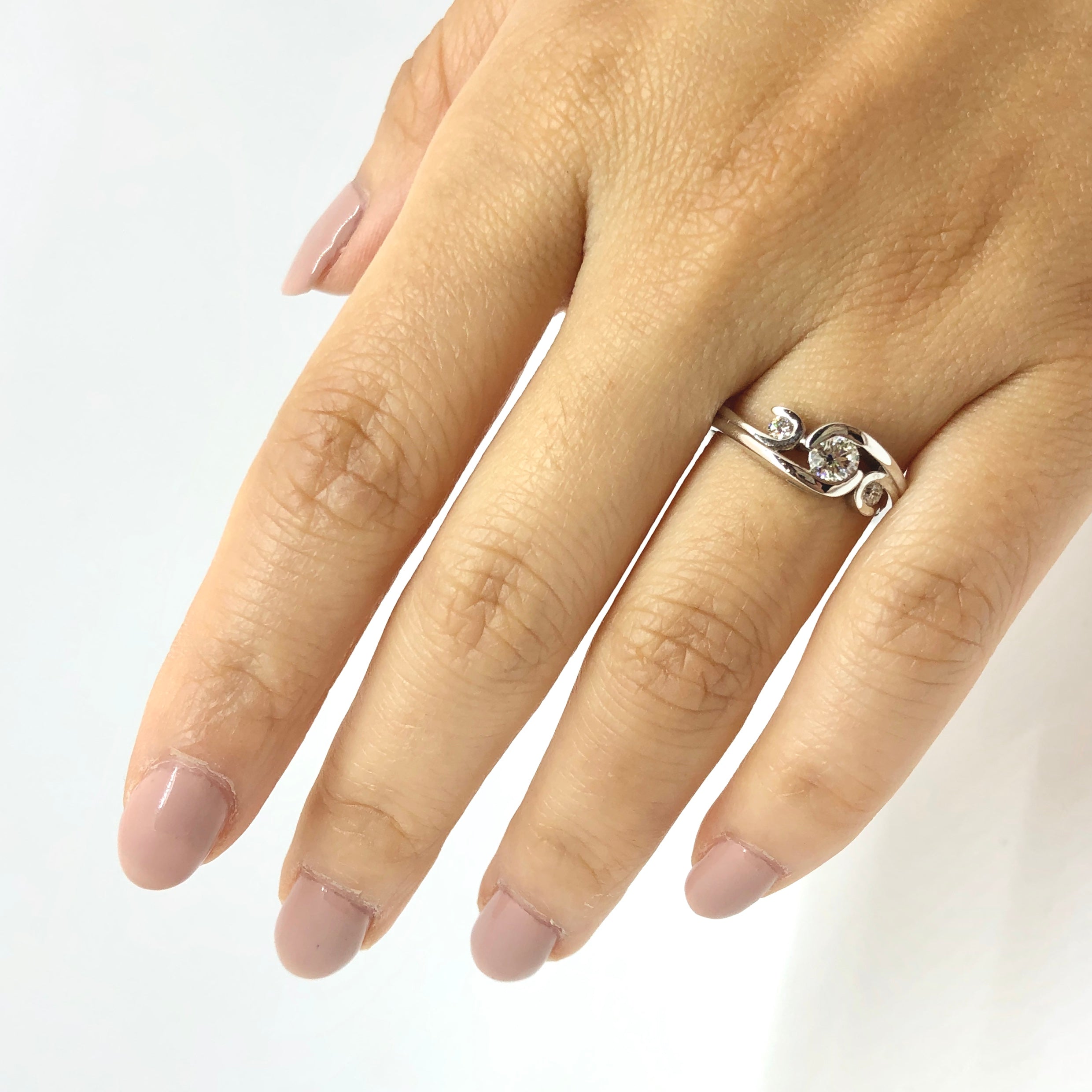 White Gold Three Stone Maple Leaf Diamond Ring