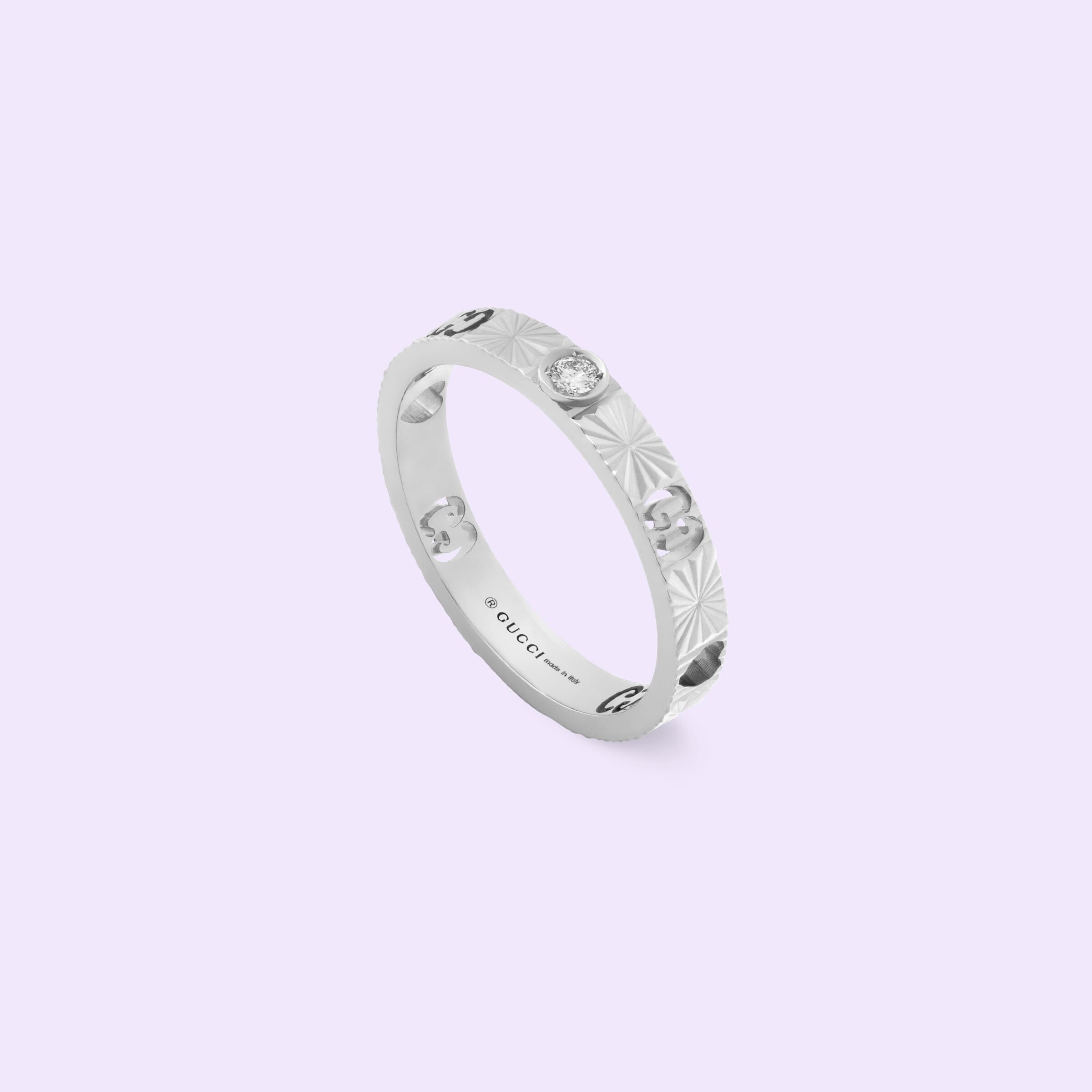 Gucci 18KW 3mm Icon Diamond Ring with Heart Cutout