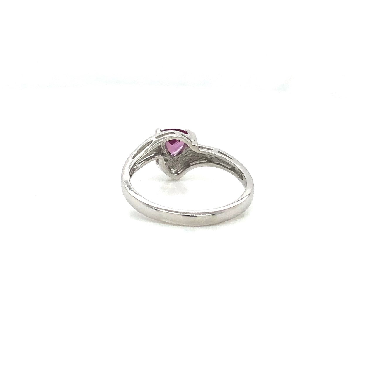 14K White Gold Trillion Pink Rhodolite Ring with Diamonds