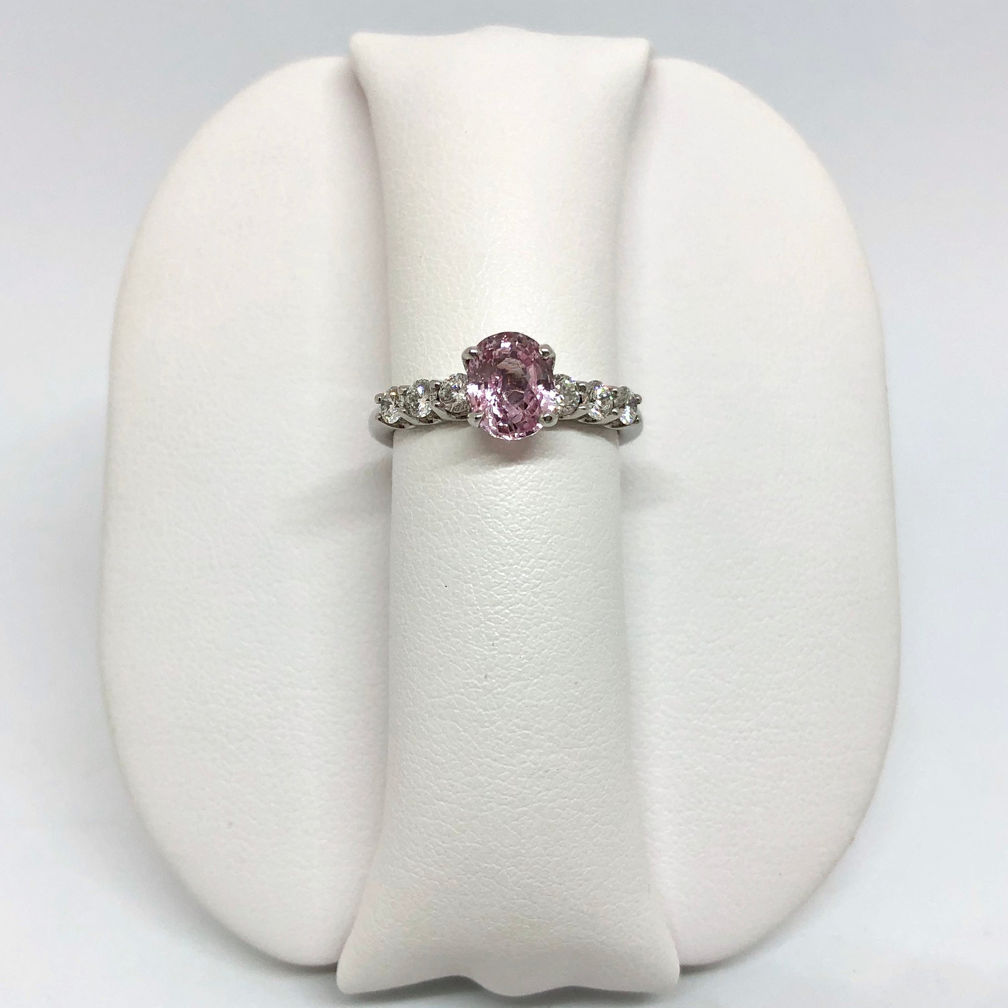 Peach Sapphire and Diamond Ring in 14K White Gold