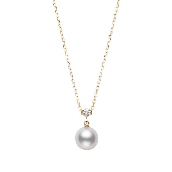 Mikimoto Akoya Pearl and Diamond Necklace in Yellow Gold