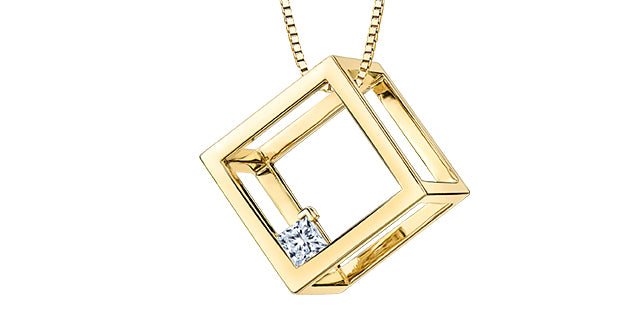 14K Yellow Cube Necklace with Diamond