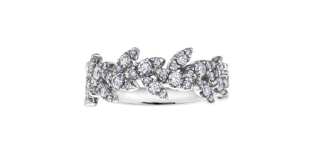 10K White Gold Diamond Leaves Ring