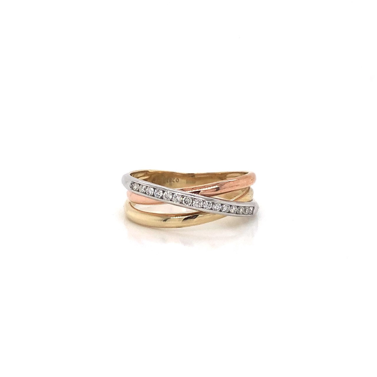 10K Tri-Gold Delicate Triple Loop Diamond Ring