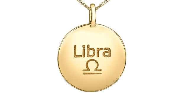 10K Yellow Libra Zodiac Necklace with Diamonds