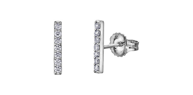 10K White Gold Diamond Bar Stud Earrings