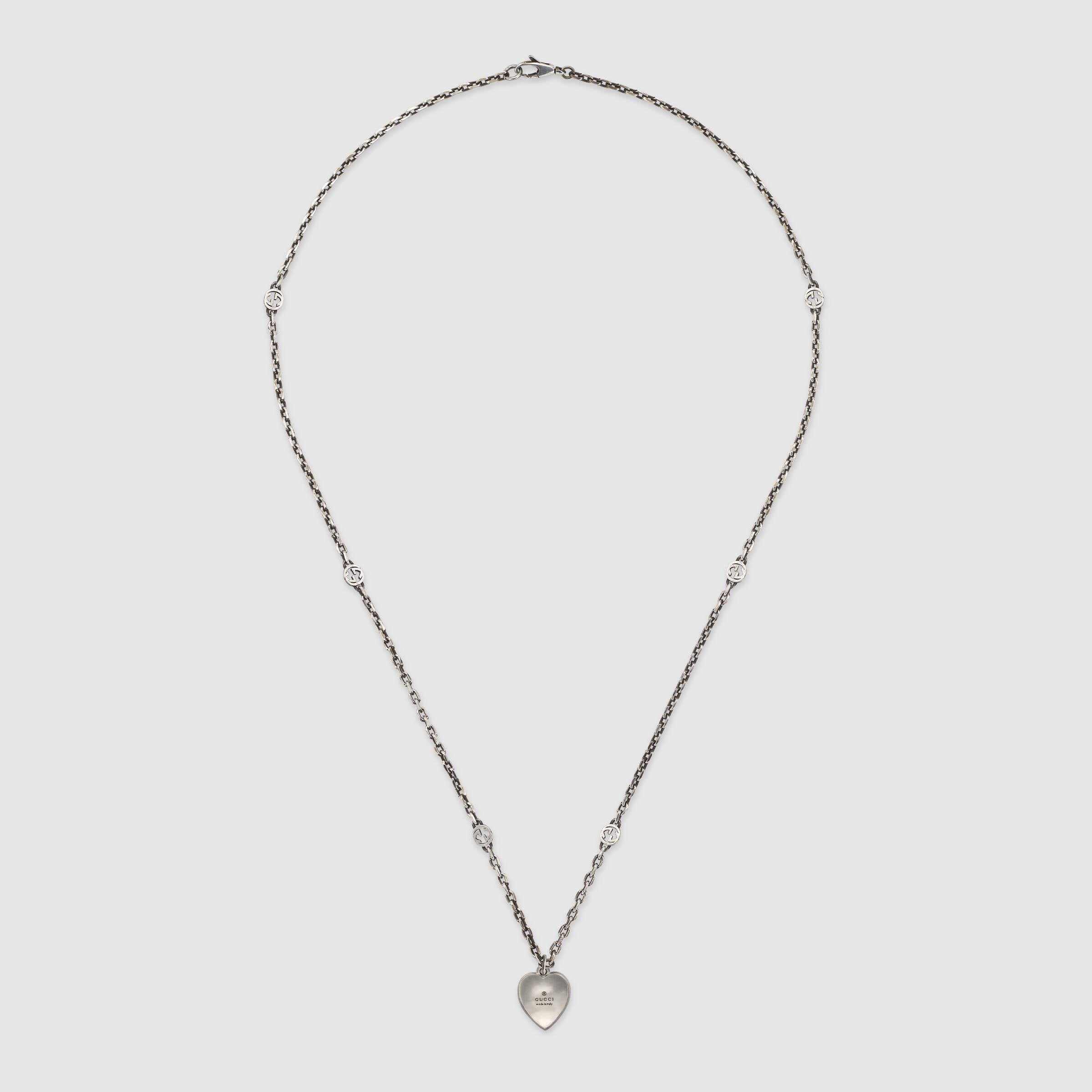 Gucci Heart Silver Necklace with Interlocking G