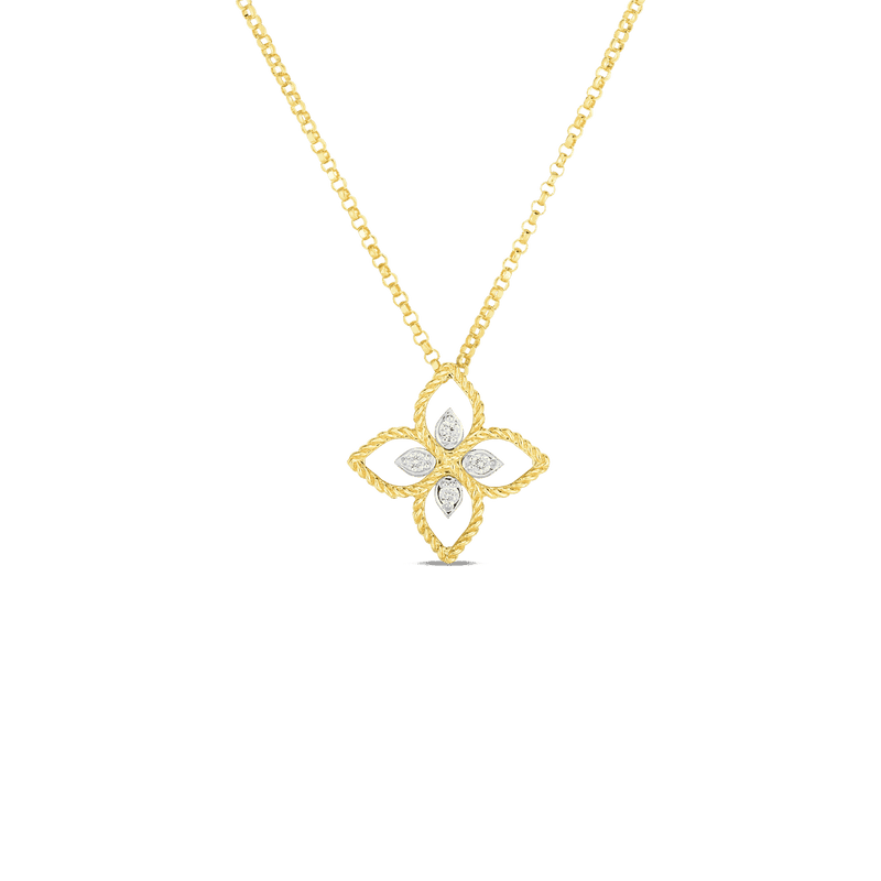 Roberto Coin Principessa Two-Tone Diamond Flower Necklace