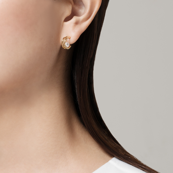 Mikimoto Akoya Pearl Hoop Earrings in Yellow Gold