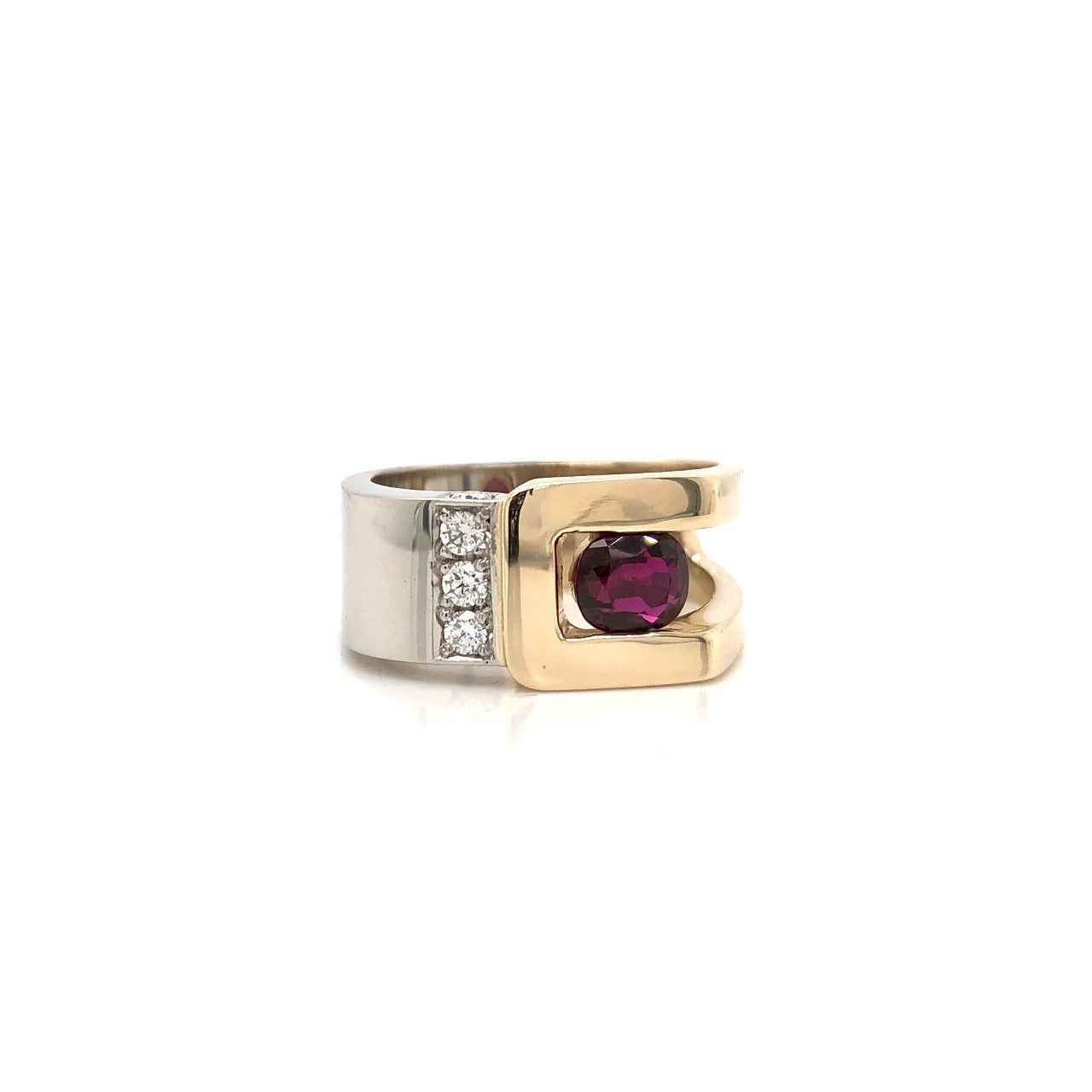 14K White & Yellow Gold Custom Design Ruby & Diamond Ring