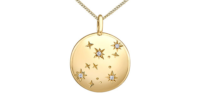 10K Yellow Virgo Zodiac Necklace with Diamonds