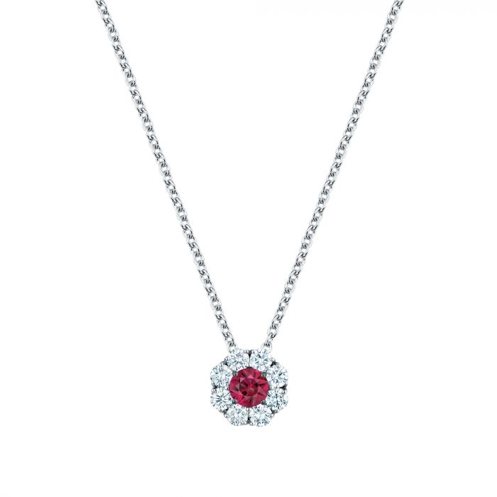 Birks Snowflake Cluster Ruby and Diamond Necklace