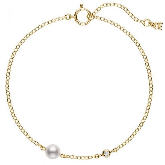 Mikimoto Akoya Cultured Pearl and Diamond Bracelet in Yellow Gold