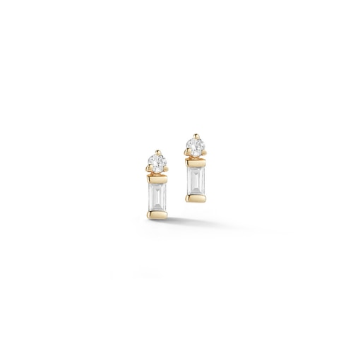 Dana Rebecca Sadie Pearl Mini Baguette Stud in Yellow Gold